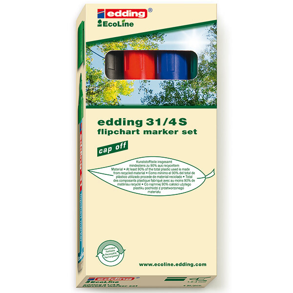 Flipchartmarker edding Ecoline 31 - farbig sortiert 1,5-3 mm Rundspitze permanent nachfüllbar 4er-Set