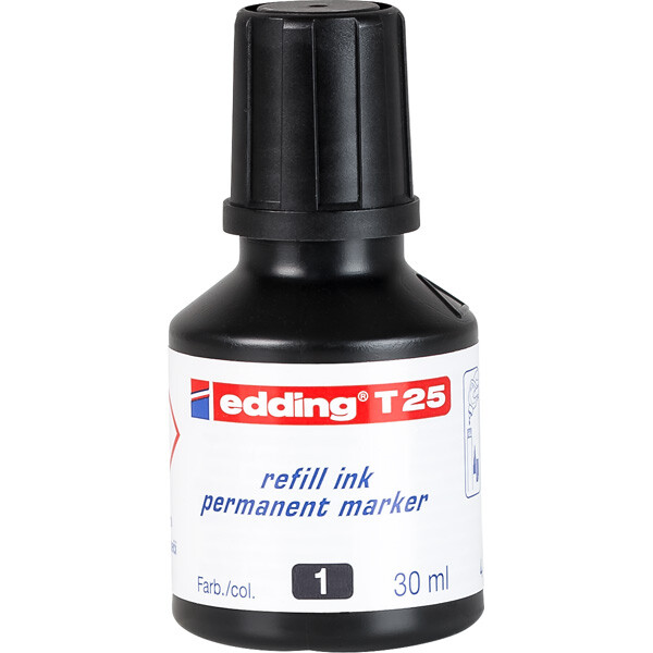 Permanentmarker Nachfülltinte edding T25 - schwarz für Mod. No1/400/500/550/800/850/3000 uvm. 30 ml