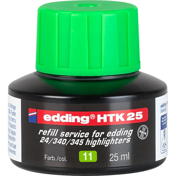 Textmarker Nachfülltinte edding HTK25 - neongrün für Mod. 345/24 permanent 25 ml