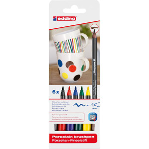 Porzellanpinselstift edding 4200 - farbig sortiert family 1-4 mm Pinselspitze 6er-Set