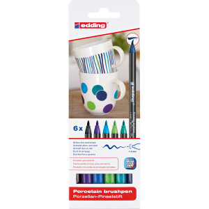 Porzellanpinselstift edding 4200 - farbig sortiert cool 1-4 mm Pinselspitze 6er-Set