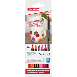 Porzellanpinselstift edding 4200 - farbig sortiert warm 1-4 mm Pinselspitze 6er-Set