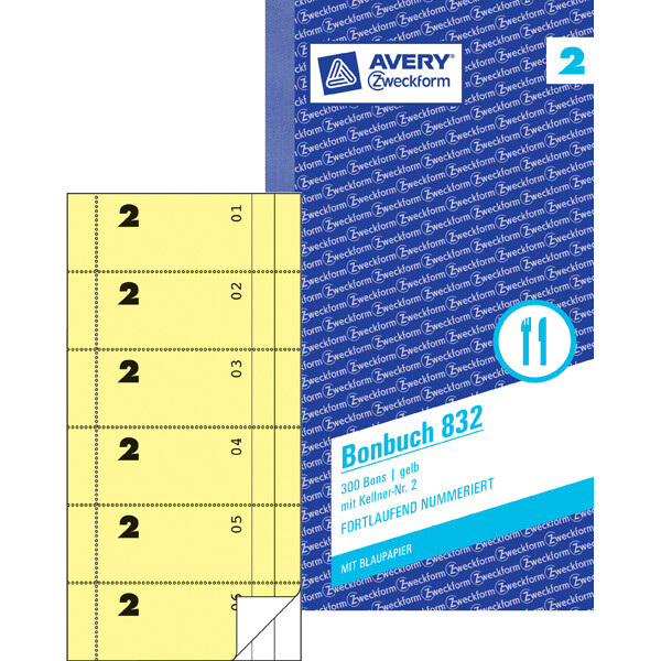 Bonbuch Avery Zweckform 832 - 105 x 198 mm gelb 2 x 50 Blatt 300 Bons