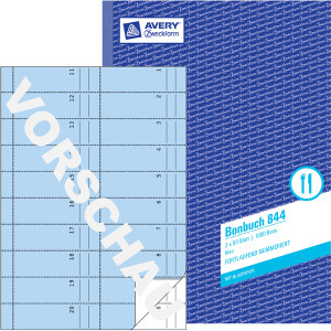 Bonbuch Avery Zweckform 844 - A4 210 x 297 mm blau/weiß 2 x 50 Blatt 1000 Bons