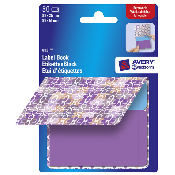 Etikettenblock Avery Zweckform 8321 - 89 x 25 mm blau/violett abl&ouml;sbar f&uuml;r Handbeschriftung Pckg/80