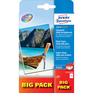 Fotopapier Avery Zweckform Superior Inkjet C2549-100 - 10 x 15 cm hochweiß für Inkjetdrucker hochglänzend 200 g/m² Pckg/100