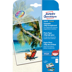 Fotopapier Avery Zweckform Superior Inkjet C2495-45R - 13 x 18 cm hochweiß für Inkjetdrucker hochglänzend 230 g/m² Pckg/45
