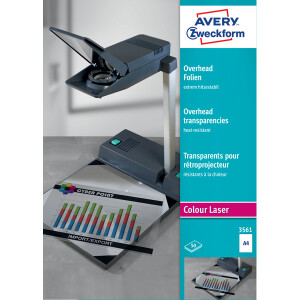 Overheadfolie Avery Zweckform 3561 - A4 210 x 297 mm klar stapelverarbeitbar 130µm für Laser, Kopierer, Farblaserdrucker