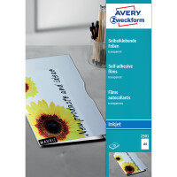 Folienetikett Avery Zweckform 2501 - A4 210 x 297 mm transparent permanent matt wetterfest Polyesterfolie für Inkjetdrucker Pckg/50