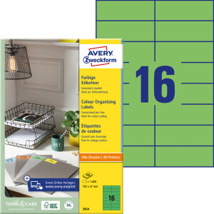 Universaletikett Avery Zweckform 3454 - A4 105 x 37 mm grün permanent FSC Papier für alle Druckertypen Pckg/1600