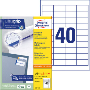 Universaletikett Avery Zweckform 3657 - A4 48,5 x 25,4 mm weiß permanent ultragrip FSC Papier für alle Druckertypen Pckg/4000