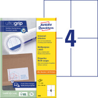 Universaletikett Avery Zweckform 3483 - A4 105 x 148 mm weiß permanent ultragrip FSC Papier für alle Druckertypen Pckg/400