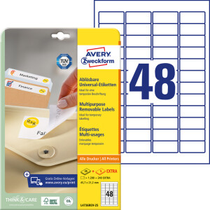Universaletikett Avery Zweckform L4736REV-25 - A4 45,7 x 21,2 mm weiß ablösbar FSC Papier für alle Druckertypen Pckg/1440
