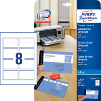 Visitenkarte Avery Zweckform Premiumkarton C32015 - 85 x 54 mm weiß für Inkjetdrucker matt glatte Kanten 260 g/m² Pckg/200