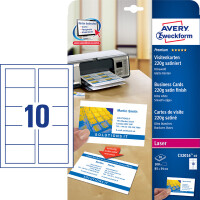 Visitenkarte Avery Zweckform Premiumkarton C32016 - 85 x 54 mm ultraweiß für Laserdrucker/Kopierer satiniert microperforiert 220 g/m² Pckg/100