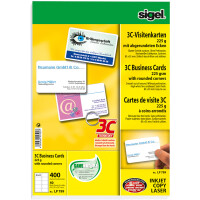 Visitenkarte sigel Edelkarton LP799 - 85 x 55 mm weiß universelle Anwendung satiniert abgerundete Kanten 225 g/m² Pckg/400