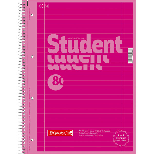 Collegeblock Brunnen Colour Code 67927 - A4 210 x 297 mm pink liniert Lineatur27 10 mm mit Doppelrand 80 Blatt hochweißes Premiumpapier 90 g/m²