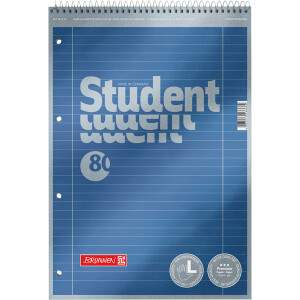 Collegeblock Brunnen Student Premium 67111 - A4 210 x 297 mm blau liniert Lineatur27 10 mm mit Doppelrand 80 Blatt hochweißes Premiumpapier 90 g/m²