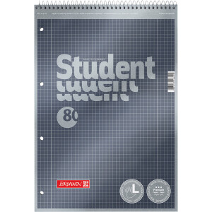 Collegeblock Brunnen Student Premium 67112 - A4 210 x 297 mm grau kariert Lineatur28 5 x 5 mm mit Doppelrand 80 Blatt hochweißes Premiumpapier 90 g/m²