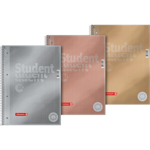 Collegeblock Brunnen Premium Student Metallic 6732895 - A4 210 x 297 mm farbig sortiert kariert Lineatur28 5 x 5 mm mit Doppelrand 80 Blatt hochweißes Premiumpapier 90 g/m²