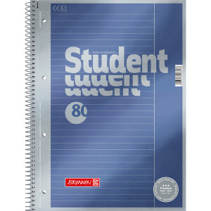 Collegeblock Brunnen Student Premium 67125 - A4 210 x 297 mm blau liniert Lineatur25 10 mm mit Rand 80 Blatt hochweißes Premiumpapier 90 g/m²