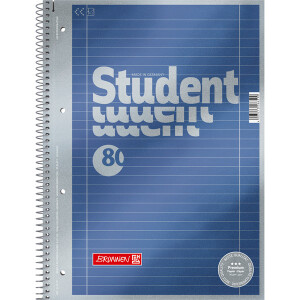 Collegeblock Brunnen Student Premium 67127 - A4 210 x 297 mm blau liniert Lineatur27 10 mm mit Doppelrand 80 Blatt hochweißes Premiumpapier 90 g/m²