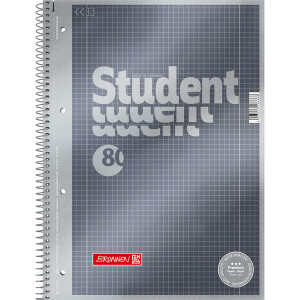 Collegeblock Brunnen Student Premium 67128 - A4 210 x 297 mm grau kariert Lineatur28 5 x 5 mm mit Doppelrand 80 Blatt hochweißes Premiumpapier 90 g/m²