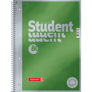 Collegeblock Brunnen Student Premium 67140 - A4 210 x 297 mm grün blanko Lineatur30 perforiert/gelocht 80 Blatt hochweißes Premiumpapier 90 g/m²