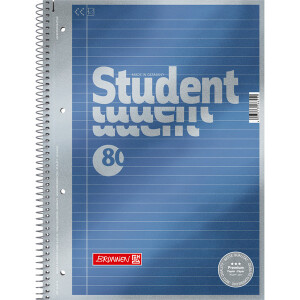 Collegeblock Brunnen Student Premium 67141 - A4 210 x 297 mm blau liniert Lineatur21 mit Schreiblinie 80 Blatt hochweißes Premiumpapier 90 g/m²