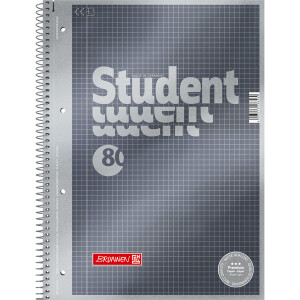 Collegeblock Brunnen Student Premium 67142 - A4 210 x 297 mm grau kariert Lineatur22 5 x 5 mm 80 Blatt hochweißes Premiumpapier 90 g/m²