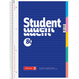Collegeblock Brunnen Student 67901 - A4 210 x 297 mm blau liniert Lineatur21 mit Schreiblinie 80 Blatt weißes Qualitätspapier 70 g/m²