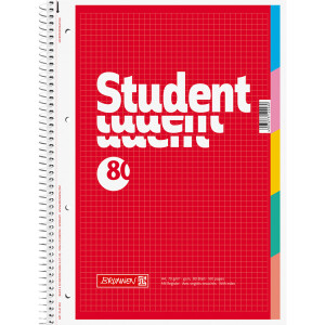 Collegeblock Brunnen Student 67902 - A4 210 x 297 mm rot kariert Lineatur22 5 x 5 mm 80 Blatt weißes Qualitätspapier 70 g/m²