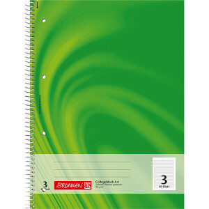 Collegeblock Brunnen Vivendi 67203 - A4 210 x 297 mm grün liniert Lineatur03 zwei Linien 3,5 mm 40 Blatt hochweißes Premiumpapier 90 g/m²