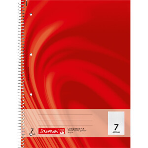 Collegeblock Brunnen Vivendi 67207 - A4 210 x 297 mm rot kariert Lineatur07 7 x 7 mm 40 Blatt hochweißes Premiumpapier 90 g/m²