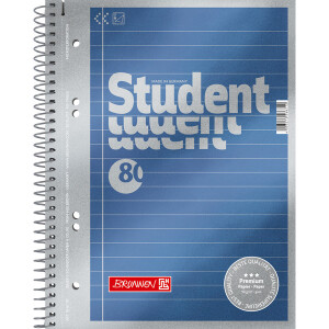 Collegeblock Brunnen Student Premium 67151 - A5 148 x 210 mm blau liniert Lineatur04 mit Schreiblinie 80 Blatt hochweißes Premiumpapier 90 g/m²