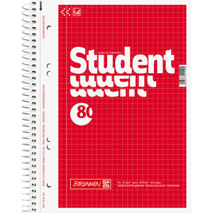 Collegeblock Brunnen Student 67952 - A5 148 x 210 mm rot kariert Lineatur05 5 x 5 mm 80 Blatt weißes Qualitätspapier 70 g/m²