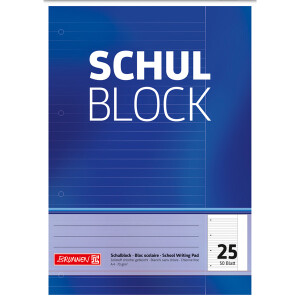 Schulblock Brunnen Standard 52525 - A4 210 x 297 mm liniert Lineatur25 10 mm mit Rand 50 Blatt 4-fach-Lochung Qualitätspapier 70 g/m²
