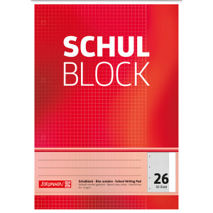 Schulblock Brunnen Standard 52526 - A4 210 x 297 mm kariert Lineatur26 5 x 5 mm mit Rand 50 Blatt 4-fach-Lochung Qualitätspapier 70 g/m²