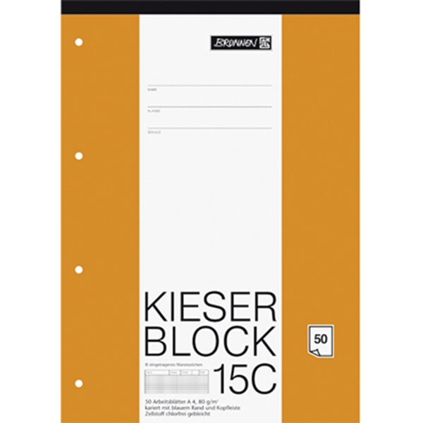 Schulblock Brunnen Kieser 42925 - A4 210 x 297 mm kariert Lineatur22 5 x 5 mm 50 Blatt 4-fach-Lochung Qualitätspapier 80 g/m²