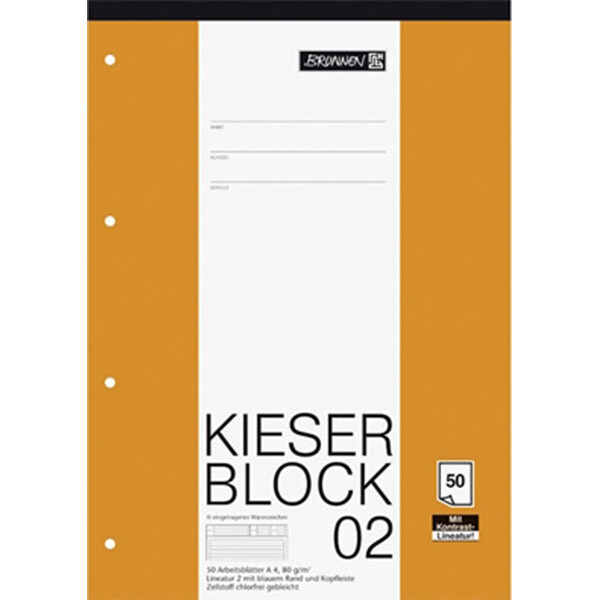 Schulblock Brunnen Kieser 42942 - A4 210 x 297 mm liniert Lineatur02 vier Linien 4 mm 50 Blatt 4-fach-Lochung Qualitätspapier 80 g/m²