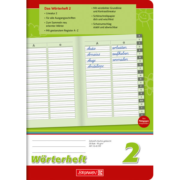 Schreiblernheft Wörterheft Brunnen Premium 45997 - A5 148 x 210 mm Lineatur02 liniert FSC 28 Blatt hochweißes Premiumpapier 90 g/m²