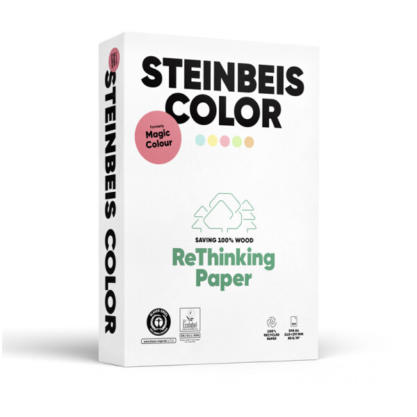 Kopierpapier Steinbeis Magic Colour Recycling 802-50A80S - A4 210 x 297 mm rosa universelle Anwendung Blauer Engel 80 g/m² Pckg/500