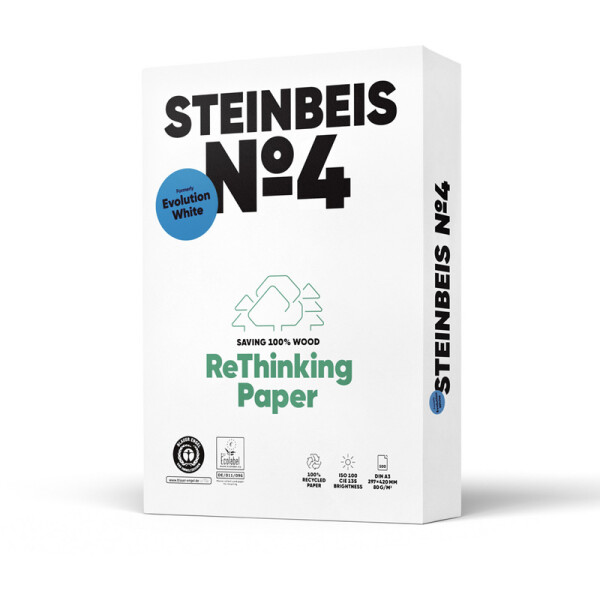 Kopierpapier Steinbeis No.4 Evolution White Recycling 8018B - A3 297 x 420 mm weiß universelle Anwendung 135 CIE Blauer Engel 80 g/m² Pckg/500