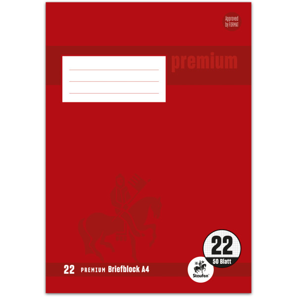Briefblock Staufen Premium 734040242 - A4 210 x 297 mm Deckblatt kariert Lineatur22 5 x 5 mm 50 Blatt klimaneutral hochweißes Premiumpapier 90 g/m²