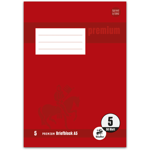 Briefblock Staufen Premium 734040252 - A5 148 x 210 mm Deckblatt kariert Lineatur05 5 x 5 mm 50 Blatt klimaneutral hochweißes Premiumpapier 90 g/m²