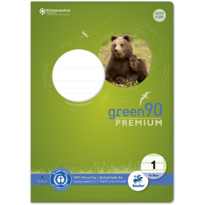 Schulheft Staufen Recycling green90 Premium 040782001 - A4 210 x 297 mm Lineatur01 vier Linien 5 mm liniert Blauer Engel 16 Blatt premiumweißes Recyclingpapier 90 g/m²
