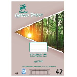 Schulheft Staufen Recycling green paper 19042 - A4 210 x 297 mm Lineatur42 mit Umrandung kariert Blauer Engel 16 Blatt Recyclingpapier 80 g/m²