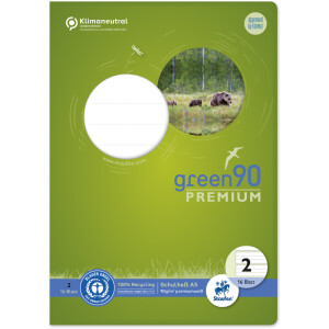 Schulheft Staufen Recycling green90 Premium 040780002 - A5 148 x 210 mm Lineatur02 vier Linien 4 mm liniert Blauer Engel 16 Blatt premiumweißes Recyclingpapier 90 g/m²