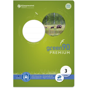 Schulheft Staufen Recycling green90 Premium 040780003 - A5 148 x 210 mm Lineatur03 zwei Linien 3,5 mm liniert Blauer Engel 16 Blatt premiumweißes Recyclingpapier 90 g/m²