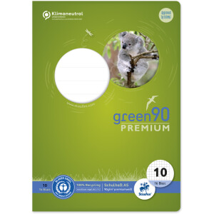 Schulheft Staufen Recycling green90 Premium 040780010 - A5 148 x 210 mm Lineatur10 5 x 5 mm mit Rand kariert Blauer Engel 16 Blatt premiumweißes Recyclingpapier 90 g/m²